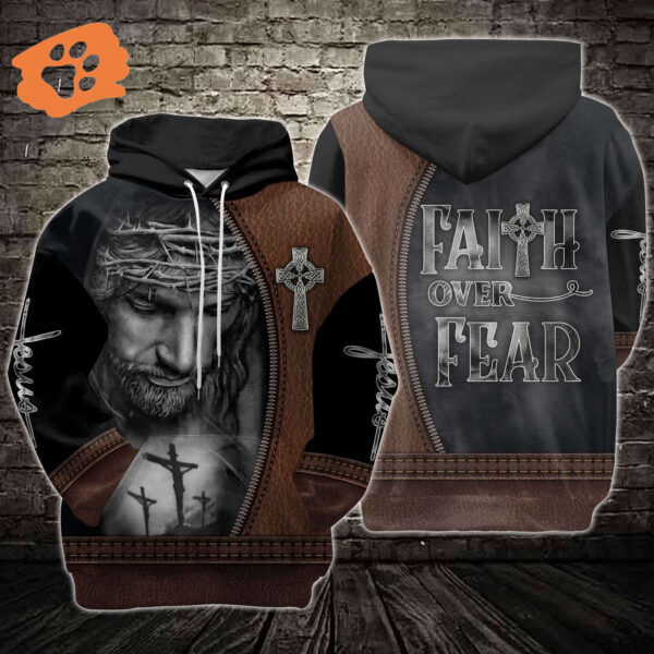 Jesus Shirt Faith Over Fear Brown Leather Jesus Grey T-shirt Jesus Hoodie Christian Apparel 2025