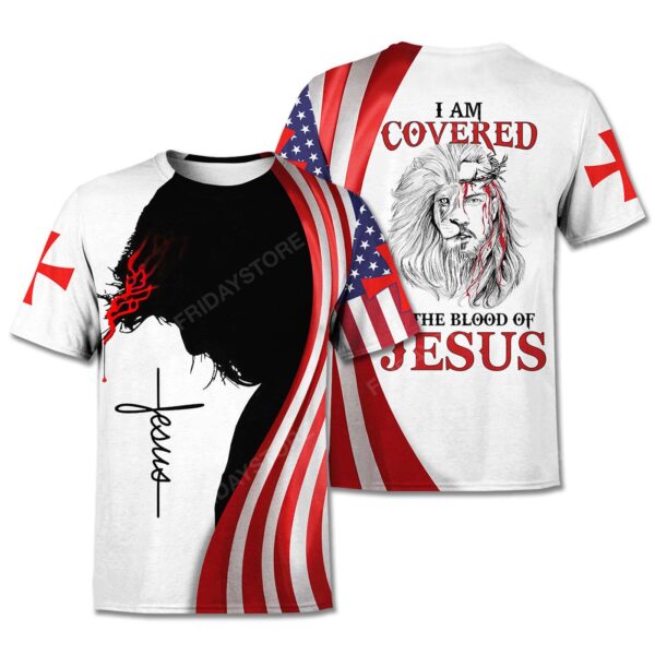 Jesus Shirt I Covered By The Blood Of Jesus Lion American Flag T-shirt Jesus Hoodie 2025