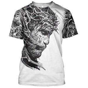 Jesus Tattoo Angel Wings 3D Grey White T-Shirt Hoodie - Christian Adult Apparel 1