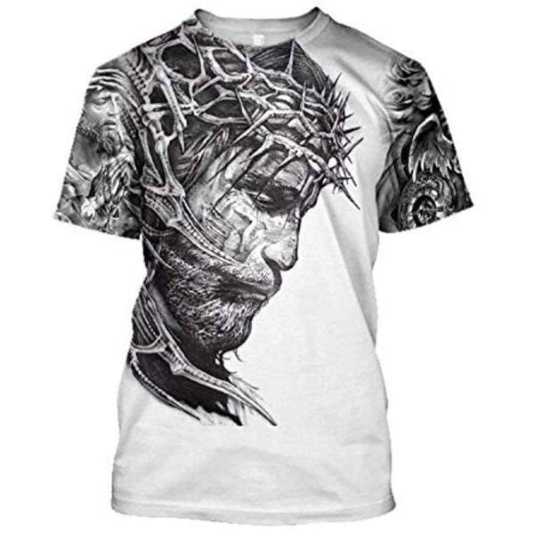 Jesus Tattoo Angel Wings 3D Grey White T-Shirt Hoodie – Christian Adult Apparel