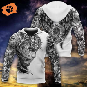 Jesus Shirt Jesus Tattoo Angle Wings 3d Grey White T-shirt Jesus Hoodie Christian Apparel 2025