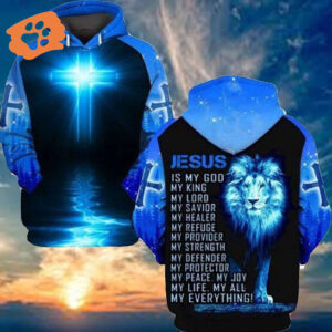 Jesus Shirt Lion Jesus Is My God My King My Lord Blue T-shirt Jesus Hoodie Christian Apparel 2025