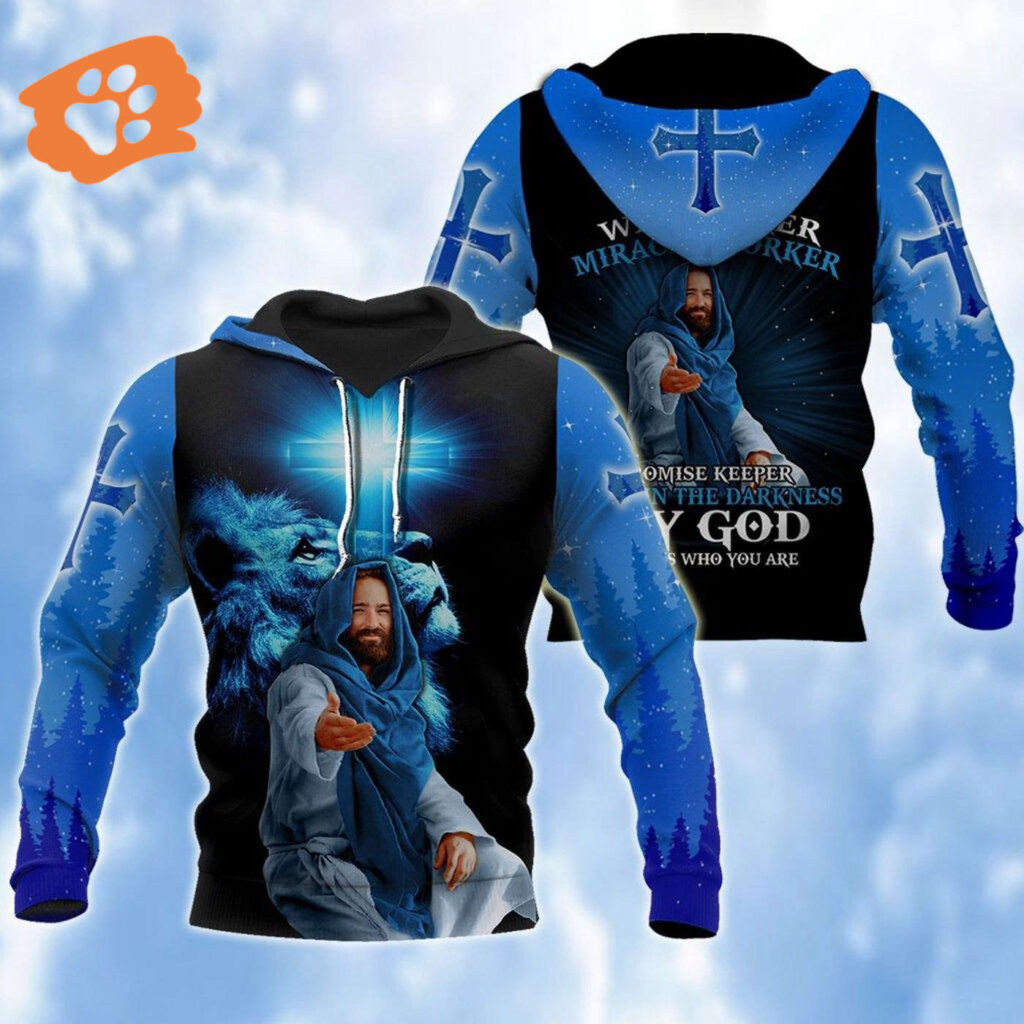 Jesus Way Maker Miracle Worker Promise Keeper Black Blue Christian Adult Shirt Hoodie Jesus Way Maker Miracle Worker Promise Keeper Black Blue Christian Adult Shirt Hoodie