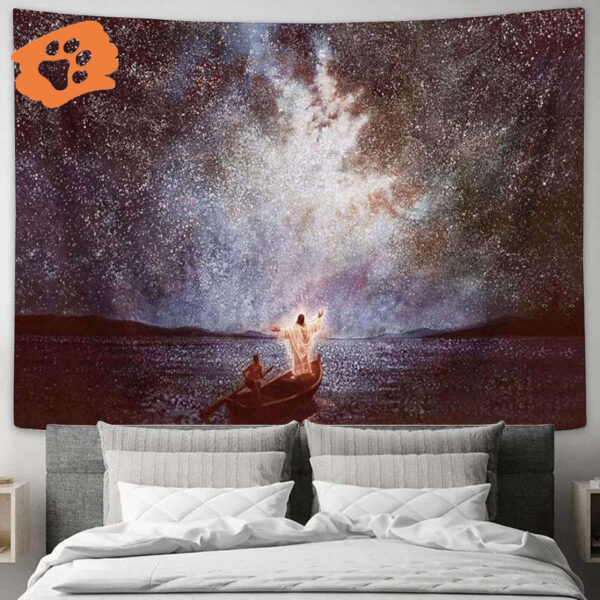 Jesus Boat Tapestry – Calm Stars Large Christian Religious Art Print