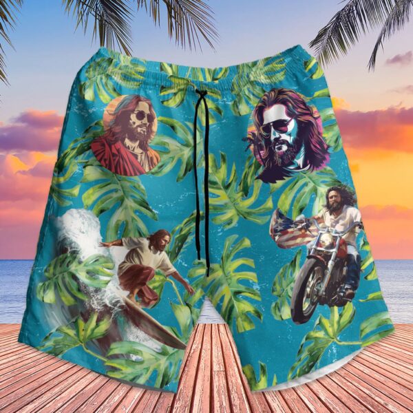 Jesus Surfing Hawaiian Shirt: American Flag Beach Aloha Set for Men – Perfect 4th of July Gifts