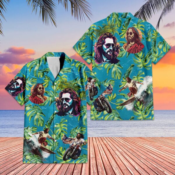 Jesus Surfing Hawaiian Shirt: American Flag Beach Aloha Set for Men – Perfect 4th of July Gifts