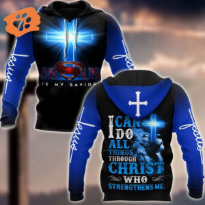 Jesus T-shirt Lion I Can Do All Things Through Christ Who Strengthens Me Blue T-shirt Jesus Hoodie 2025