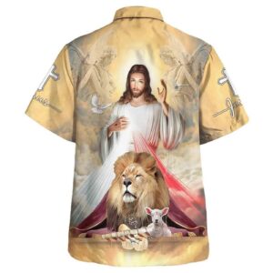 Jesus Lion Lamb Hawaiian Shirt for Men - Christian Gift Shirt 1