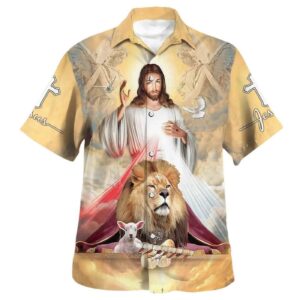 Jesus Lion Lamb Hawaiian Shirt for Men - Christian Gift Shirt