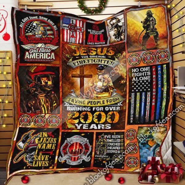 Original Firefighter Quilt Featuring Jesus Unique Design UXGO38QI