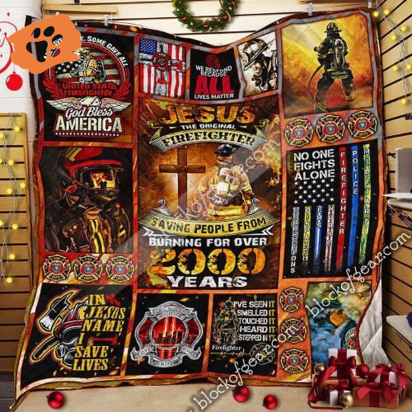 Original Firefighter Quilt Featuring Jesus Unique Design UXGO38QI