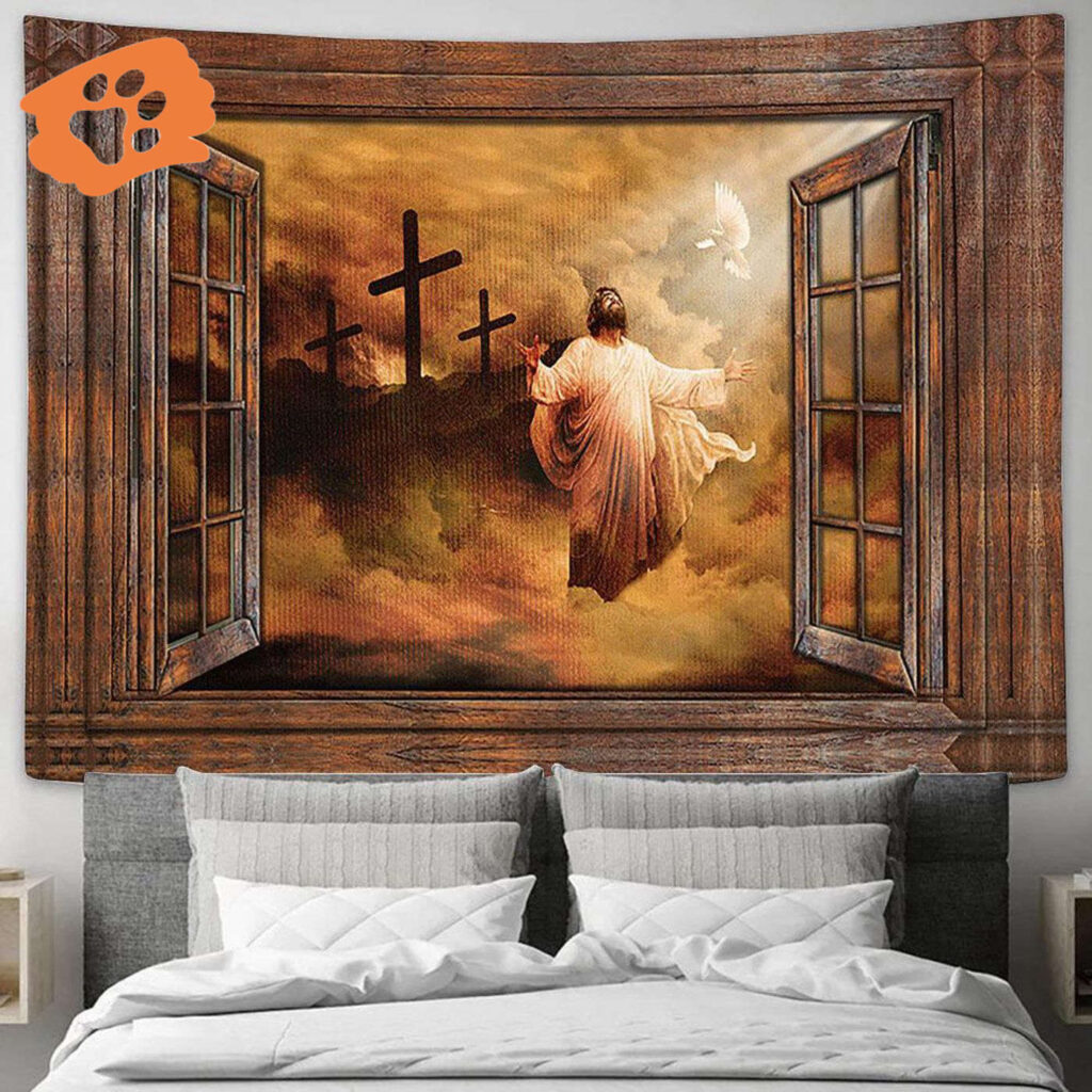 Jesus Rugged Cross Heaven s Light Tapestry – Christian Wall Art Decor with Bible Verse Jesus Rugged Cross Heaven s Light Tapestry – Christian Wall Art Decor with Bible Verse