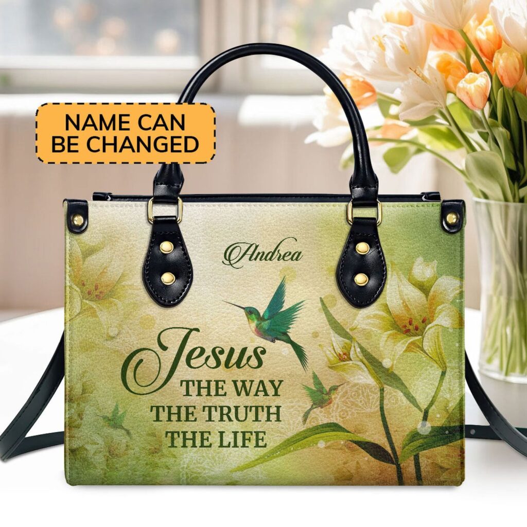 Personalized Leather Handbag with Jesus The Way The Truth The Life Design – H06 Personalized Leather Handbag with Jesus The Way The Truth The Life Design – H06