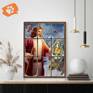Jesus Through the Window Winter Snow Poster for Home Decor Gift