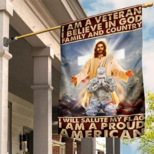 Jesus Veteran House Flag: I Am A Veteran Believe in God Family Country - Garden Flag