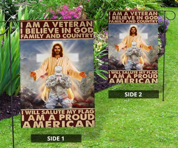 Jesus Veteran House Flag: I Am A Veteran Believe in God Family Country – Garden Flag