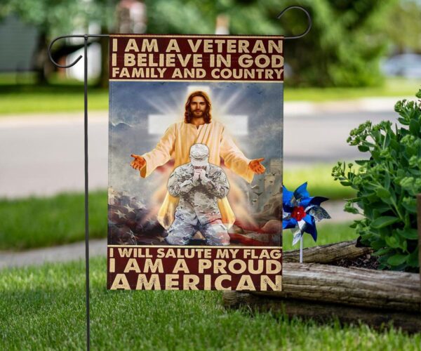 Jesus Veteran House Flag: Patriotic Garden Flag for Veterans who Believe in God Family and Country