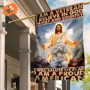 Jesus Veteran House Flag: Patriotic Garden Flag for Veterans who Believe in God Family and Country