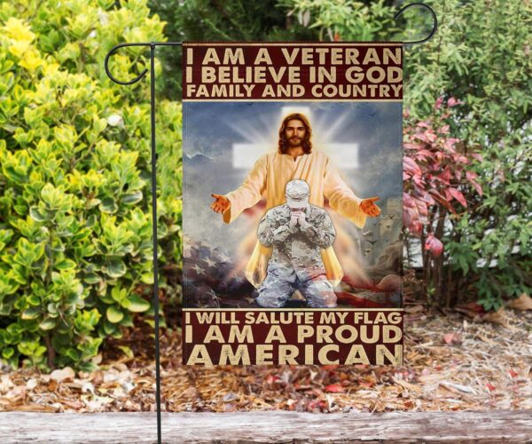 Jesus Veteran House Flag: Patriotic Garden Flag for Veterans who Believe in God Family and Country
