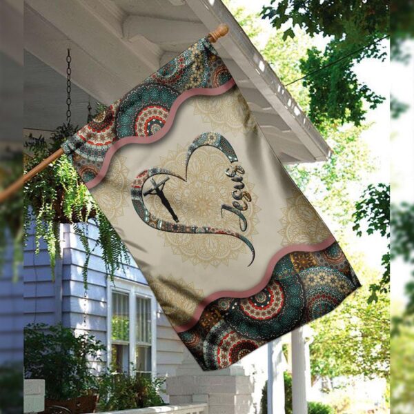 Vintage Jesus Mandala Flag – Spiritual Wall Art for Home Decor