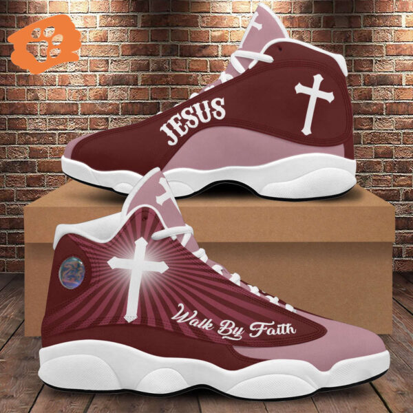 Jesus Walk By Faith Basketball Shoes For Men And Women, God Cross Running Shoes, Gift For Christian