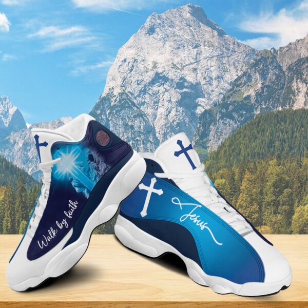 Jesus Walk By Faith Basketball Shoes, Jesus Cross Running Footwear Unisex, Faith Over Fear, Ornate Christian Shoes