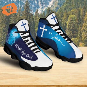 Jesus Walk By Faith Basketball Shoes, Jesus Cross Running Footwear Unisex, Faith Over Fear, Ornate Christian Shoes