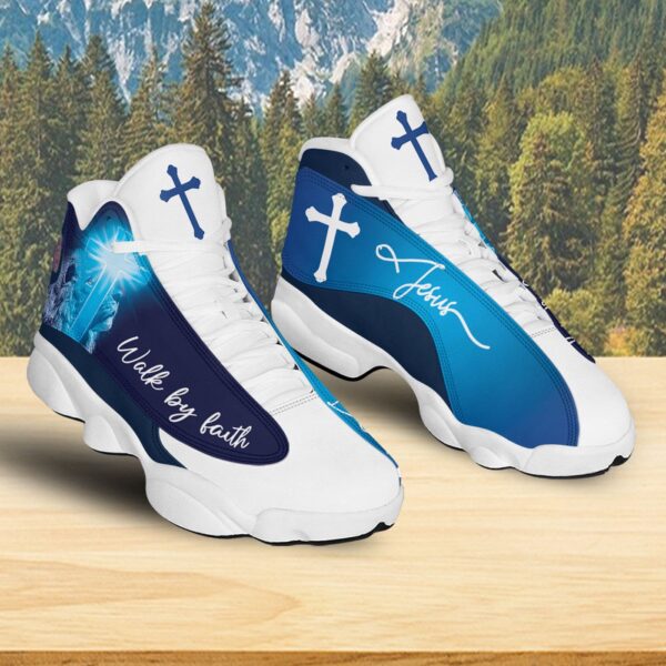 Jesus Walk By Faith Basketball Shoes, Jesus Cross Running Footwear Unisex, Faith Over Fear, Ornate Christian Shoes