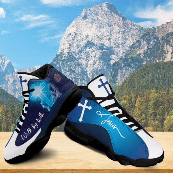Jesus Walk By Faith Basketball Shoes, Jesus Cross Running Footwear Unisex, Faith Over Fear, Ornate Christian Shoes
