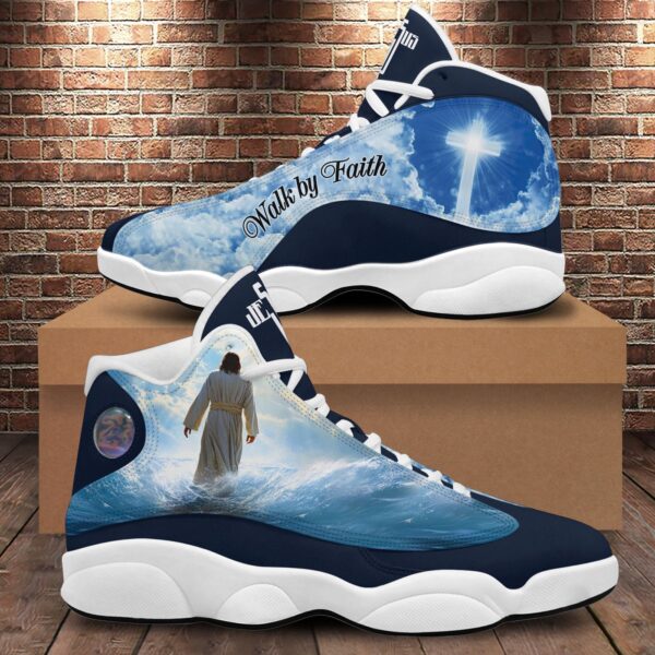 Jesus Walk By Faith Basketball Shoes, Jesus Cross Shoes, Jesus Beach Mens Basketball Shoes, Gift For God Lovers Unisex Basketball Shoes