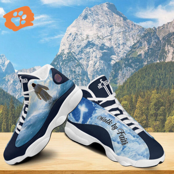 Jesus Walk By Faith Basketball Shoes, Jesus Cross Shoes, Jesus Beach Mens Basketball Shoes, Gift For God Lovers Unisex Basketball Shoes