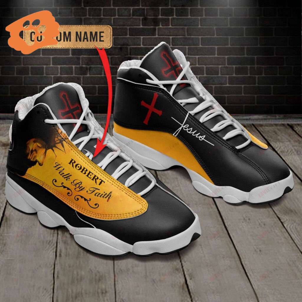 Jesus Walk by Faith custom name Air Jordan 13 Shoes Yellow – Gift for Men Women Jesus Walk by Faith custom name Air Jordan 13 Shoes Yellow – Gift for Men Women