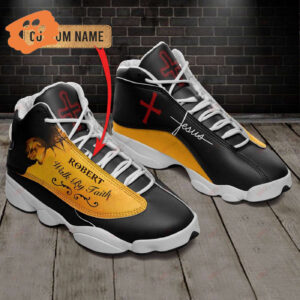 Jesus Walk by Faith custom name Air Jordan 13 Shoes Yellow - Gift for Men Women