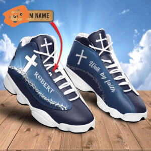 Jesus Walk by faith Hemstitch custom name Air Jordan 13 Shoes - Gift for Men Women