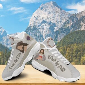 Jesus Walk By Faith Shoes, Jesus Art Cross Footwear, Religious Family Gift, Running Shoes, Unisex Basketball Shoes 1
