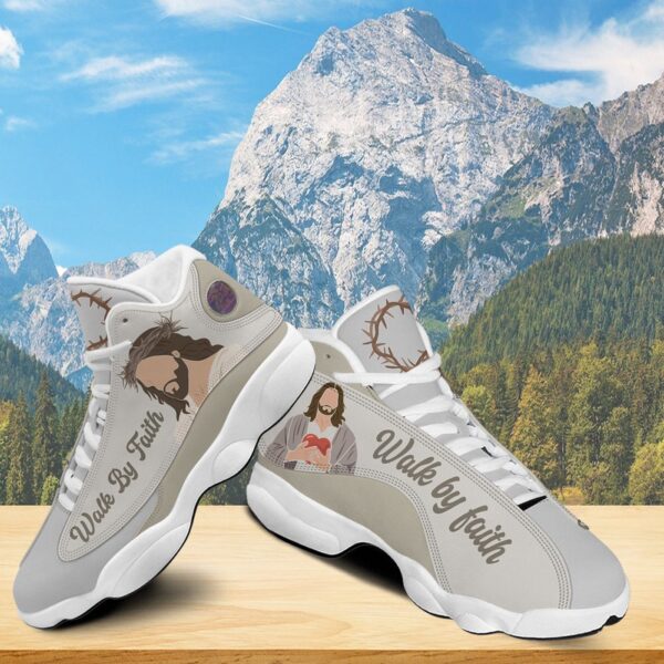 Jesus Walk By Faith Shoes, Jesus Art Cross Footwear, Religious Family Gift, Running Shoes, Unisex Basketball Shoes