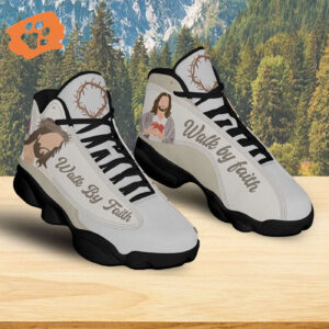 Jesus Walk By Faith Shoes, Jesus Art Cross Footwear, Religious Family Gift, Running Shoes, Unisex Basketball Shoes