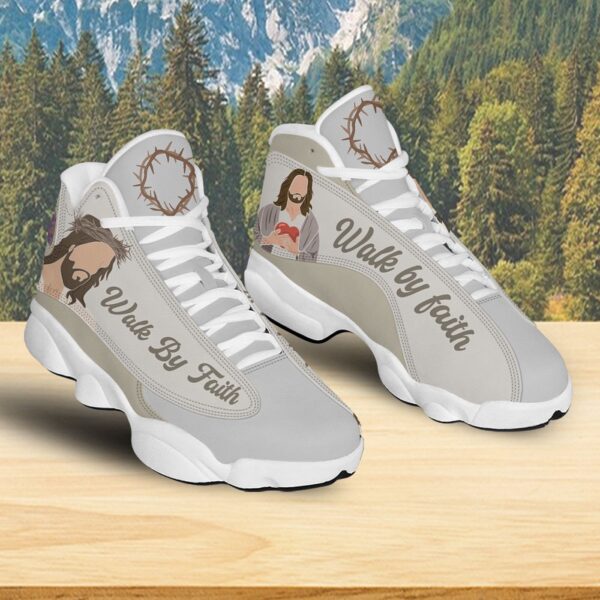 Jesus Walk By Faith Shoes, Jesus Art Cross Footwear, Religious Family Gift, Running Shoes, Unisex Basketball Shoes