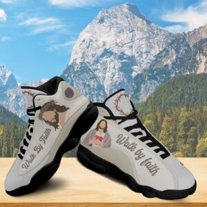 Jesus Walk By Faith Shoes, Jesus Art Cross Footwear, Religious Family Gift, Running Shoes, Unisex Basketball Shoes 1