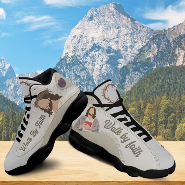 Jesus Walk By Faith Shoes, Jesus Art Cross Footwear, Religious Family Gift, Running Shoes, Unisex Basketball Shoes