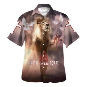 Men s Jesus Walk On Water Hawaiian Shirt - Faith Over Fear Christian Gift