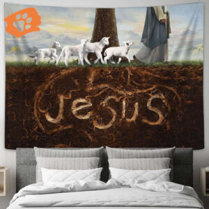 Jesus Walks With The Lamb Forest Tapestry - Bible Verse Wall Art - Christian Wall Decor