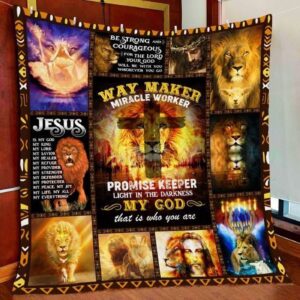 Jesus Way Maker Miracle Worker Lion Quilt Blanket 1