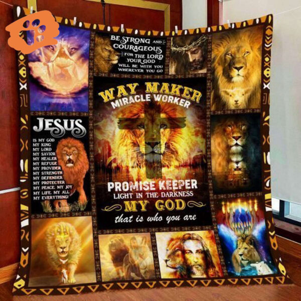 Jesus Way Maker Miracle Worker Lion Quilt Blanket
