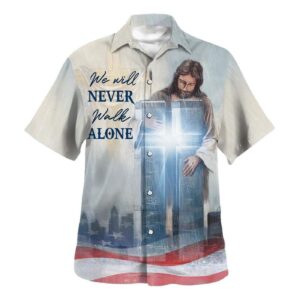 Men s Jesus We Will Never Walk Alone Christian Hawaiian Shirt - Perfect Gift for Christian Men