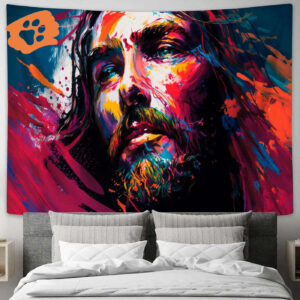 Jesus With Beard Tapestry - Faith Art for Christian Wall Decor
