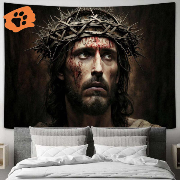 Jesus Crown Thorns Crucifixion Resurrection Tapestry – Christian Faith Wall Art Decor