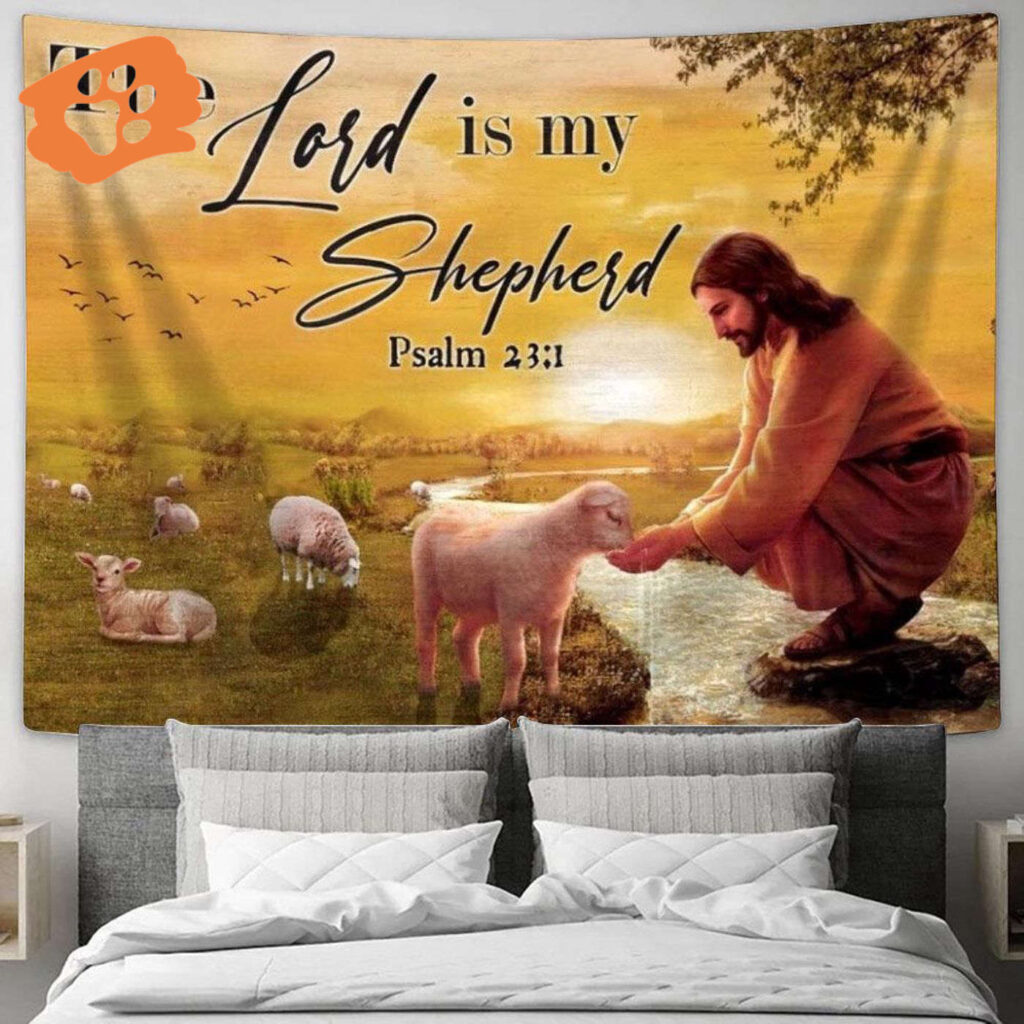 Jesus With Lamb Tapestry: The Lord Is My Shepherd Sunset Art for Living Room Bedroom Jesus With Lamb Tapestry: The Lord Is My Shepherd Sunset Art for Living Room Bedroom