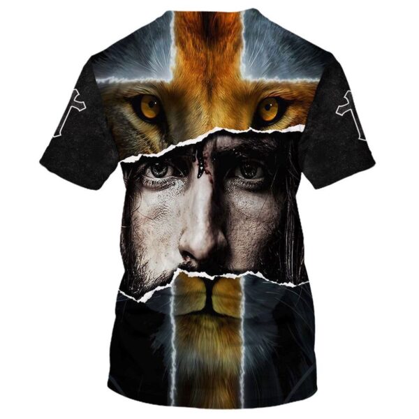 Jesus with Lion All Over Print 3D T Shirt – Christian Faith Tee for Men and Women
