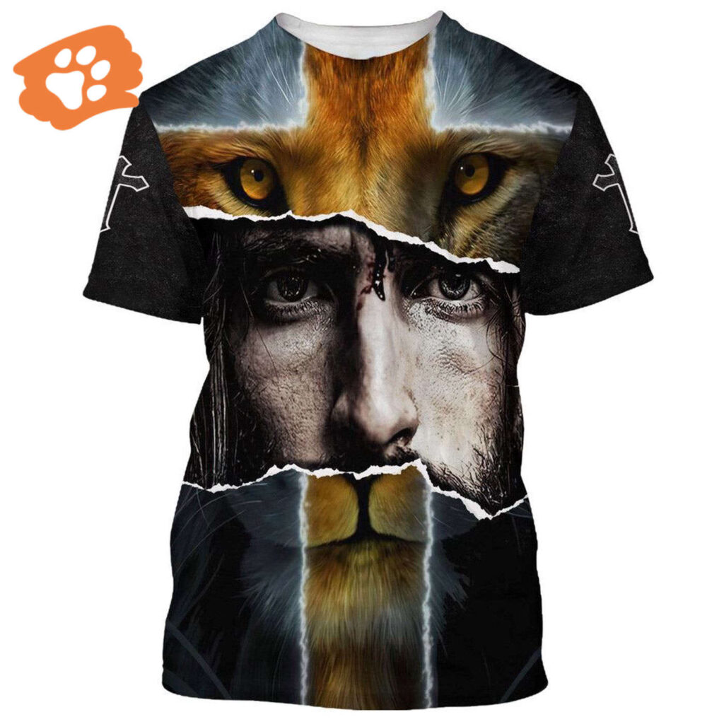 Jesus with Lion All Over Print 3D T Shirt – Christian Faith Tee for Men and Women Jesus with Lion All Over Print 3D T Shirt – Christian Faith Tee for Men and Women